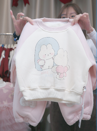 (S100) Set nỉ lost bông màu hồng họa tiết thỏ