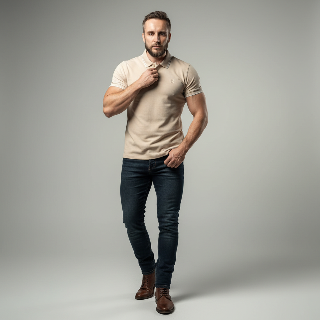 Áo Polo Super Brother Cotton Cá Sấu Logo Thêu Màu Kem_thumbnail_2