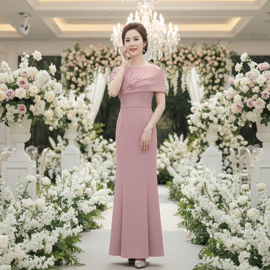 Đầm dự tiệc dạ hội đuôi cá kiểu nơ vai đính đá cao cấp_thumbnail_8