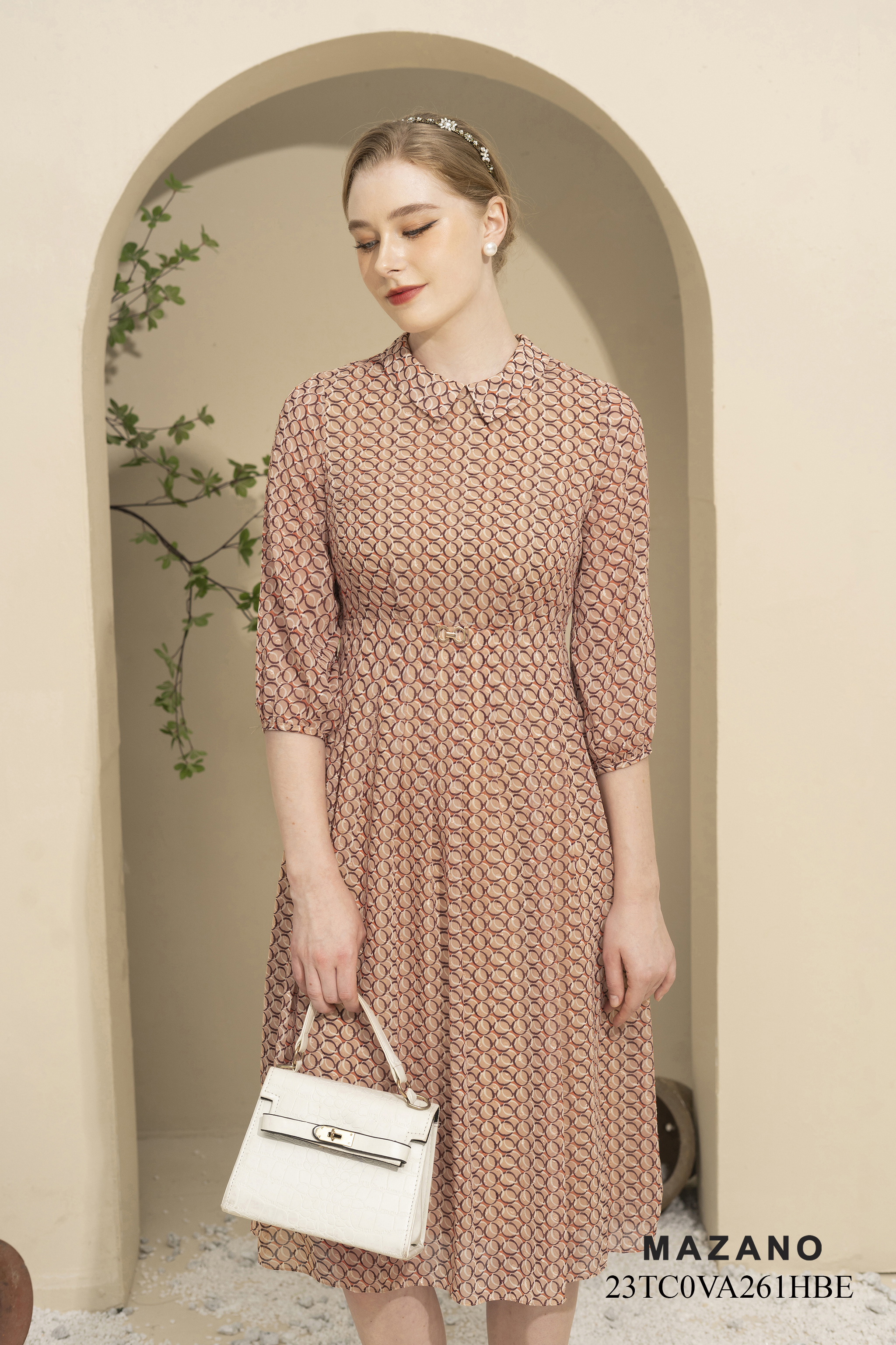 Váy Đầm ôm Chân xếp ly Vải voan Cổ sơ mi Tay lỡ Dài đến bắp chân_thumbnail_3