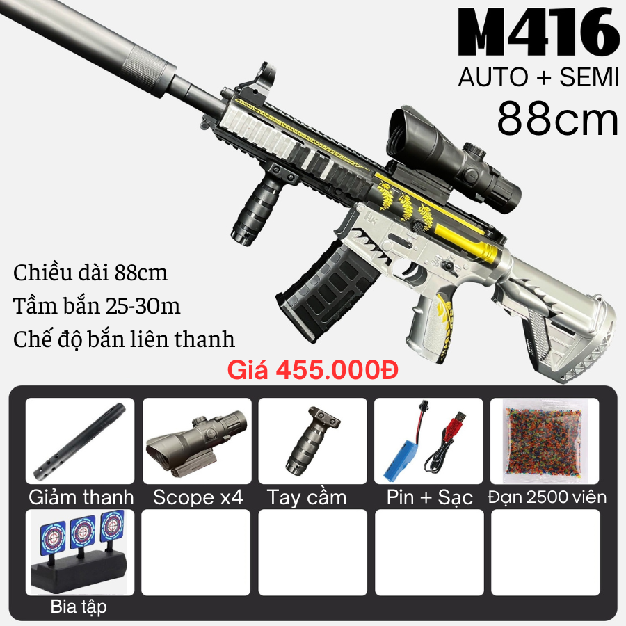 Đồ chơi Súng trường 𝐌𝟒𝟏𝟔 Full Auto Đạn hạt nở size 88cm