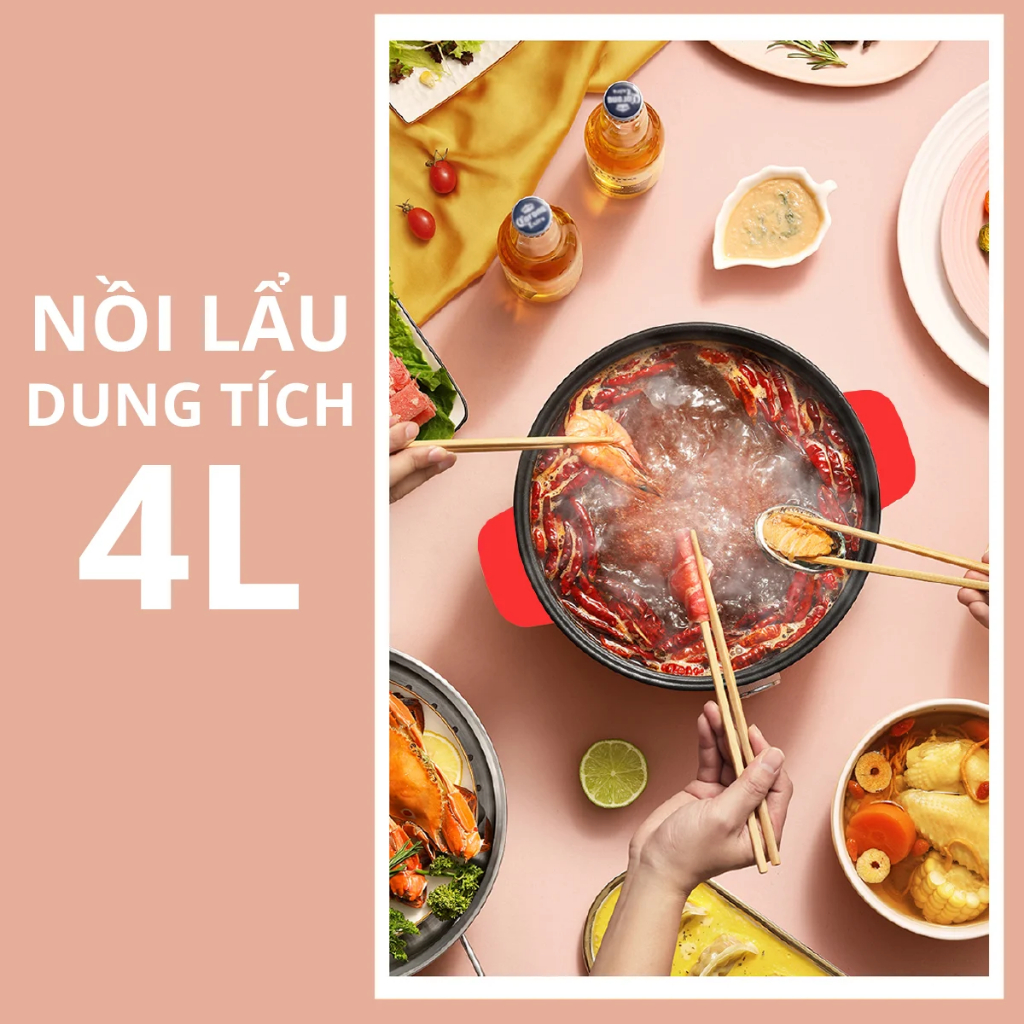 Nồi Lẩu Điện 4L Mishio MK328 có xửng hấp dùng được tối đa 6 người (MÀU ĐEN)_thumbnail_5