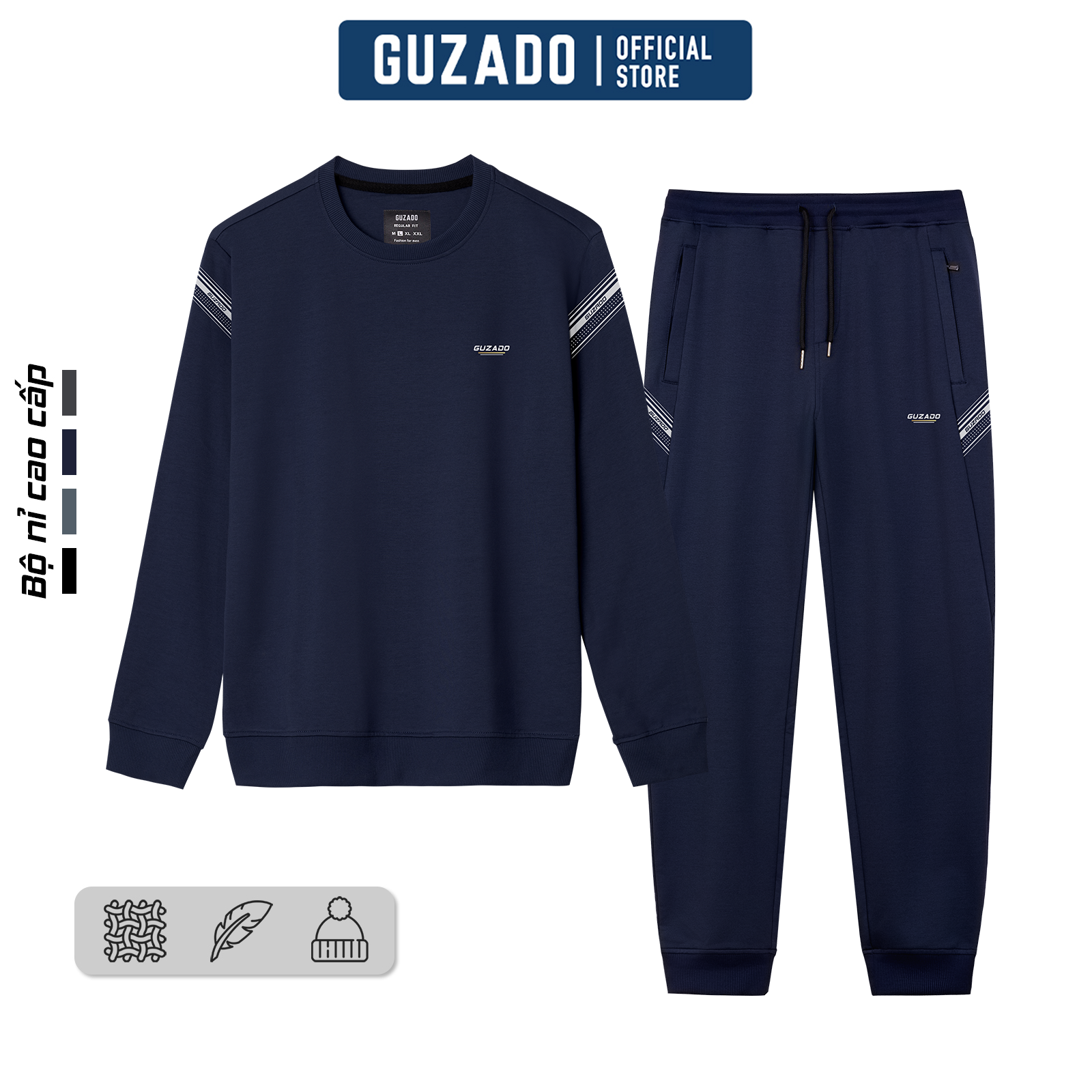 Bộ Quần Áo Nỉ Da Cá Nam GUZADO Mềm Mại, Không Bai Xù, Giữ Ấm Tốt GBN03