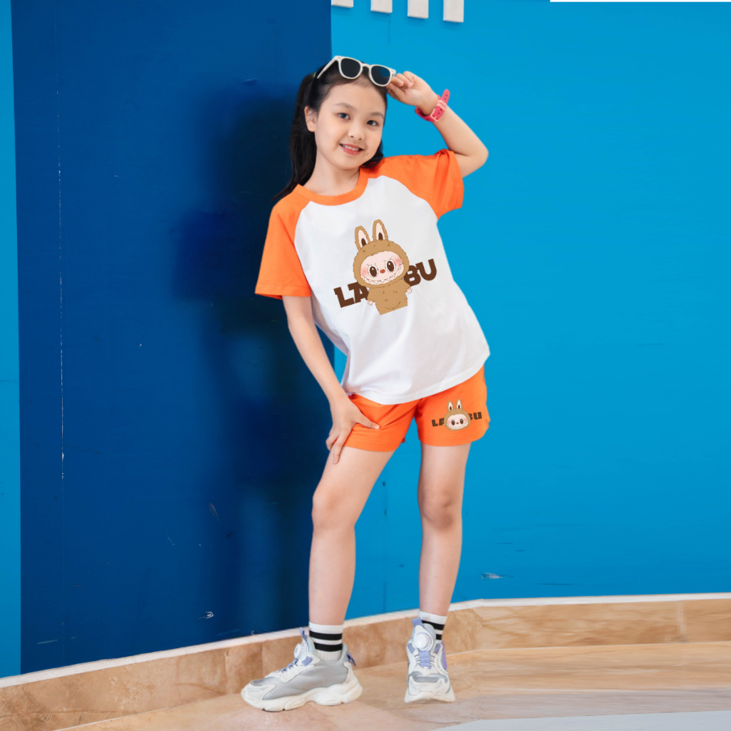 Đồ bộ bé gái phối màu in hình Labubu - Loza Kids FB105