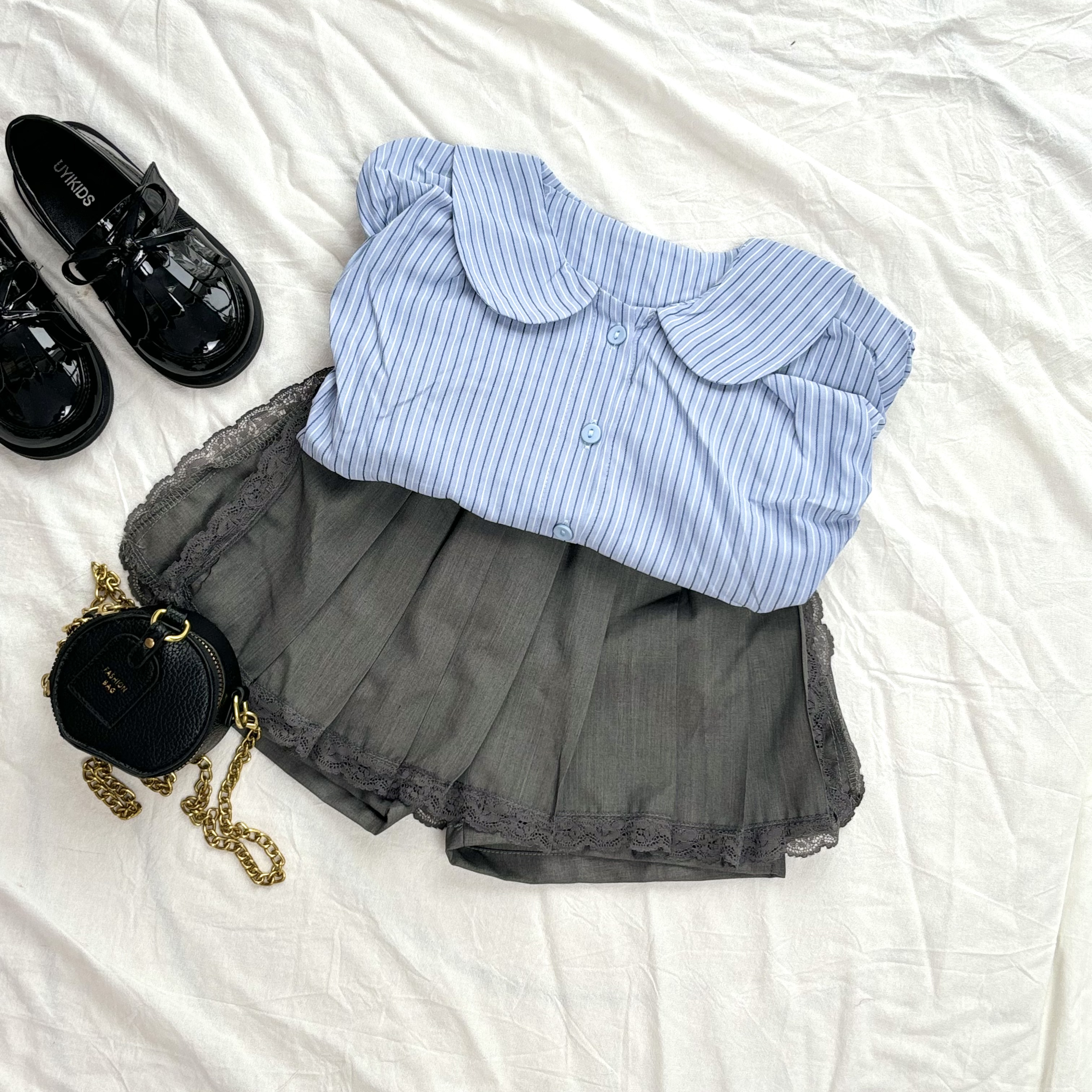 (S18) Set áo sơ mi kèm chân váy xếp ly màu ghi xinh xỉu thời trang bé gái QCCC 2025_thumbnail_1