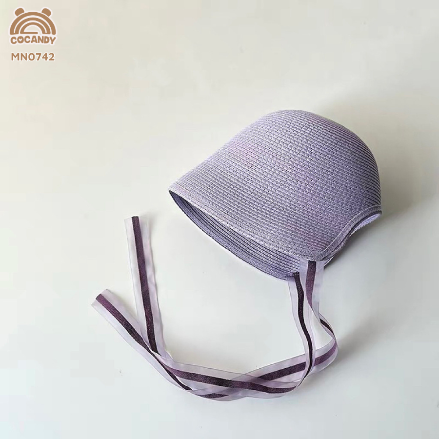 Mũ cói tròn trơn TÍM dây TÍM