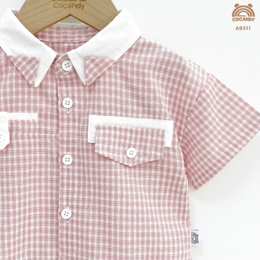 Áo cộc caro HỒNG nẹp 2 túi ngực_thumbnail_3