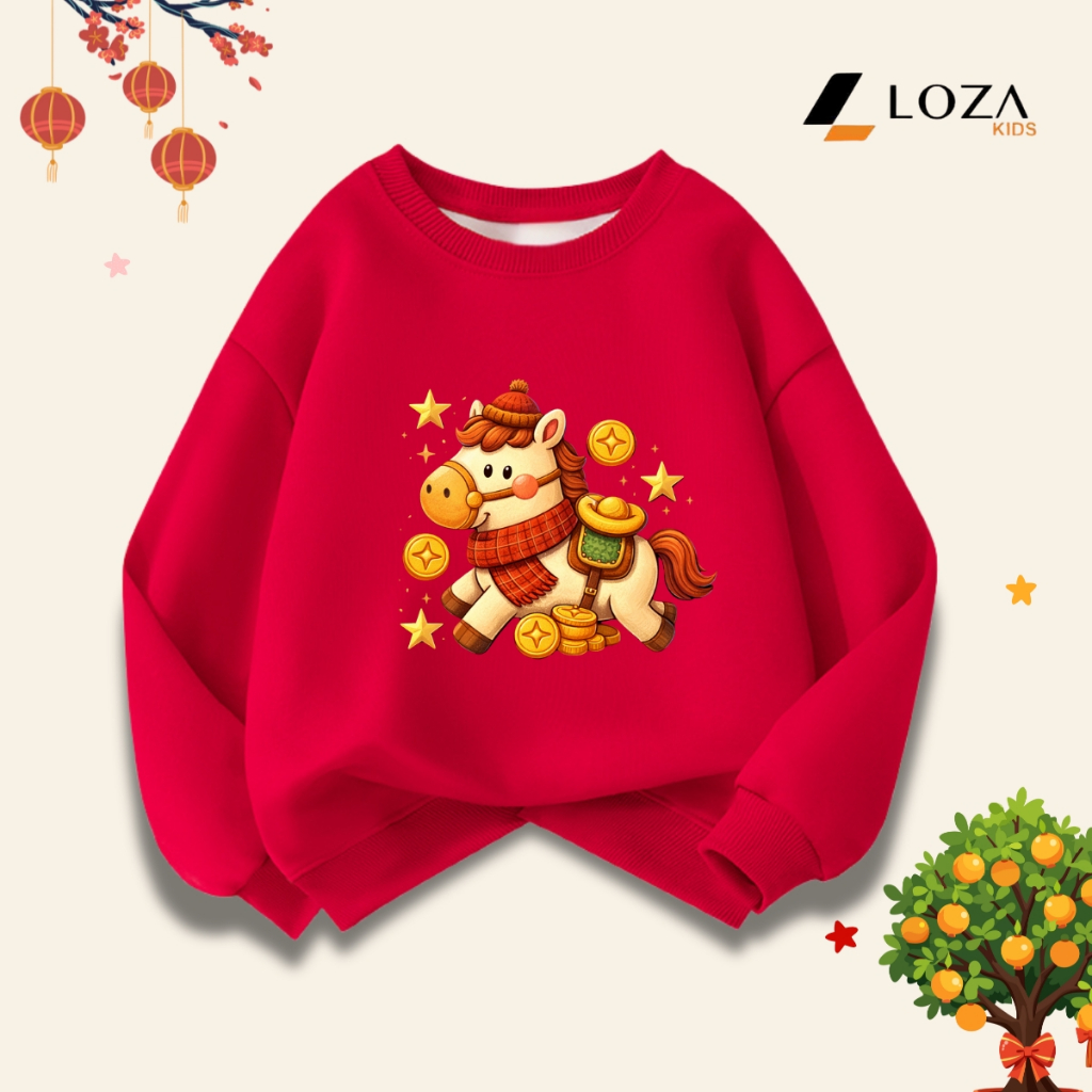 Áo nỉ Loza TẾT 2026 cho bé trai, bé gái hình ngựa Happy New Year - Loza Kids G0436_thumbnail_4