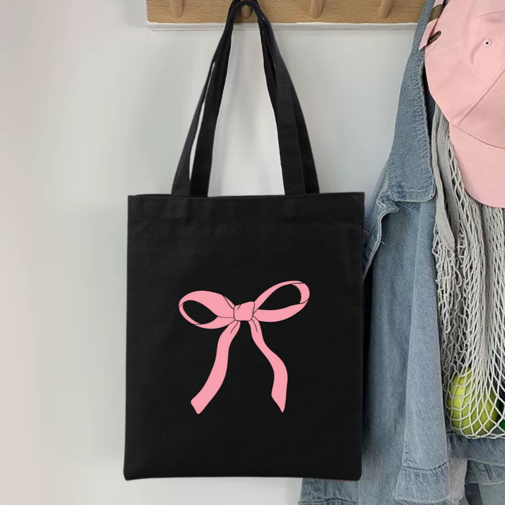 Túi tote vải canvas đeo vai hình nơ, hoa đẹp có khóa kéo và ngăn phụ We Tee - WTU02