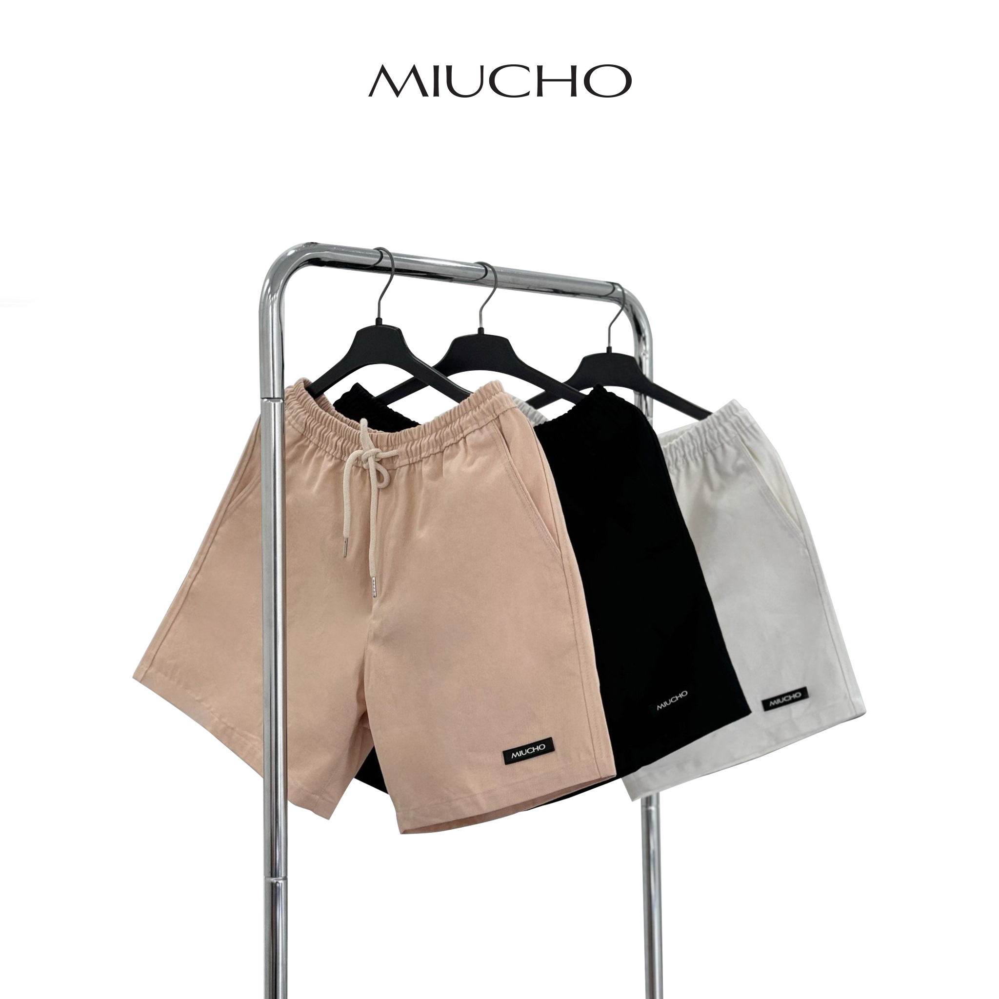 Quần đùi nam nữ, quần short Unisex trơn có logo chất kaki QNT01 Miucho basic_thumbnail_2
