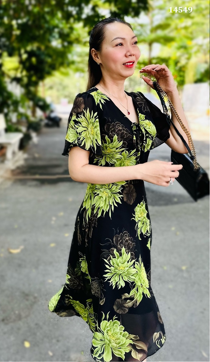 14549-Đầm voan tay tiên cách điệu họa tiết cúc mấu đơn xanh  (voan)_thumbnail_2