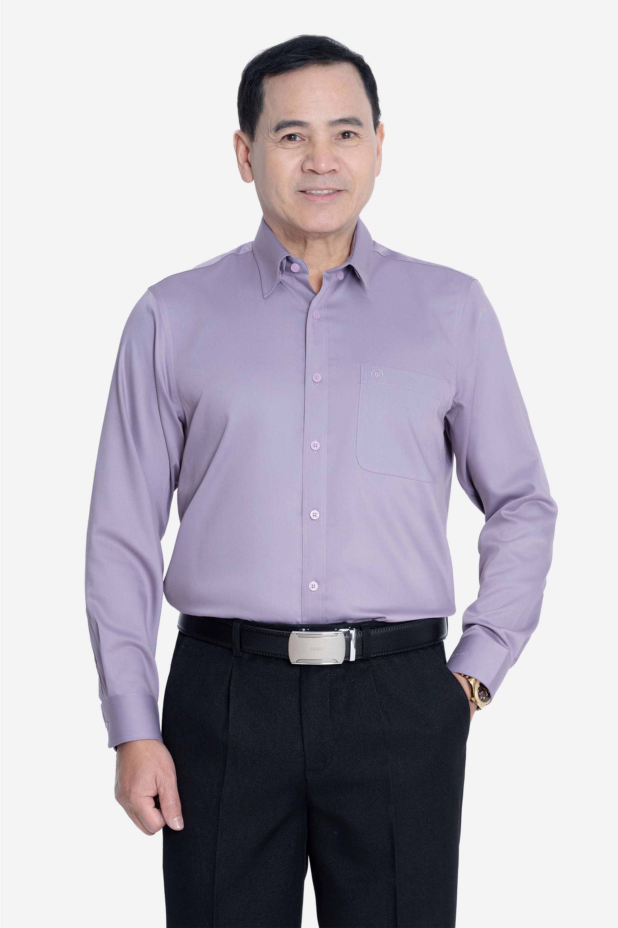 Sơ Mi Trơn Dài Tay Nam Trung Niên ANCHI Chất Liệu Sợi Sồi Cao Cấp Màu Tím