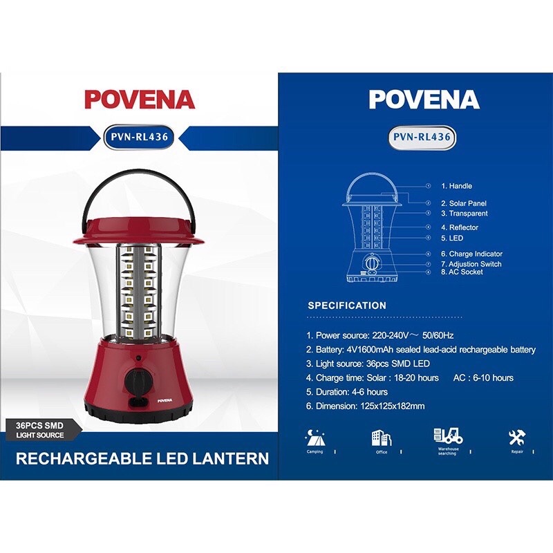 A263 - Đèn Tích Điện Năng Lượng Mặt Trời Povena