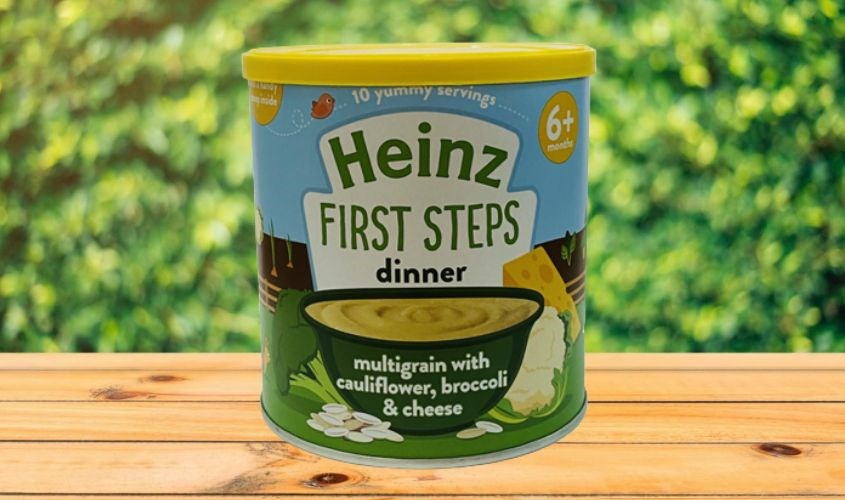 Bột ăn dặm Heinz bột ngũ cốc, súp lơ, bông cải và phô mai lon 200g (từ 6 tháng)