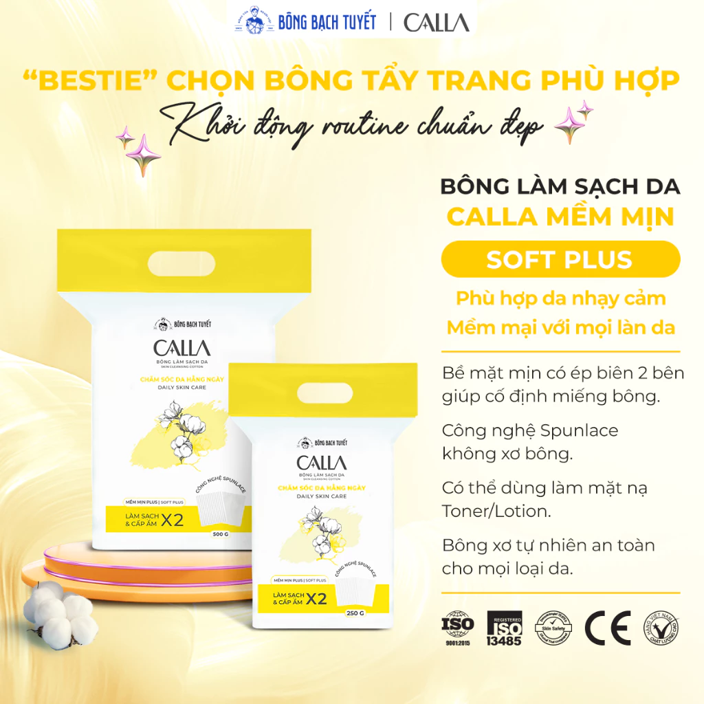 [CALLA] Bông tẩy trang Calla mềm mịn (vàng)