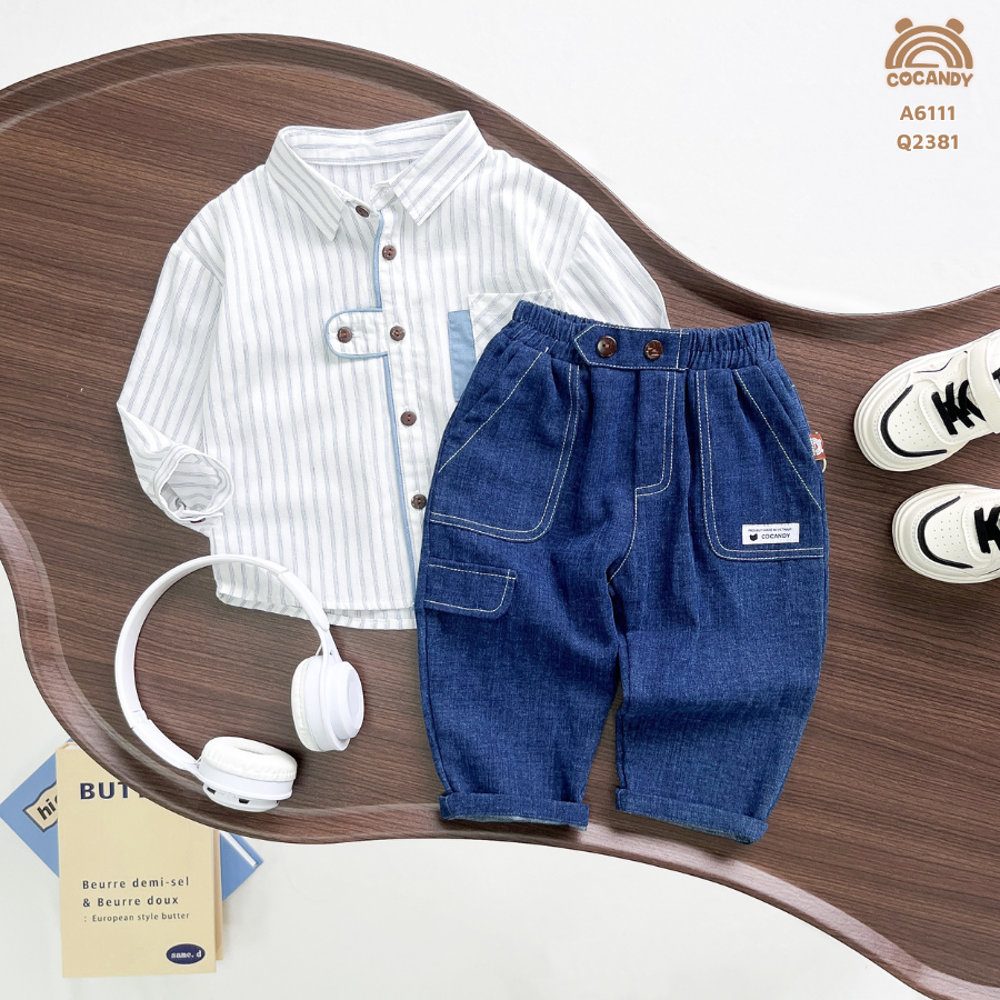 Quần dài jean XANH ĐẬM cạp 2 cúc