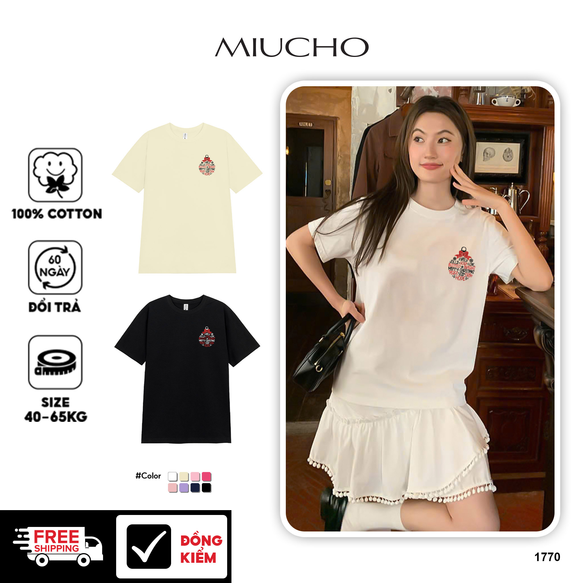 Áo thun nữ giáng sinh noel form vừa regular vải cotton 4c thoáng mát 1770 Miucho Chic Chic in mix