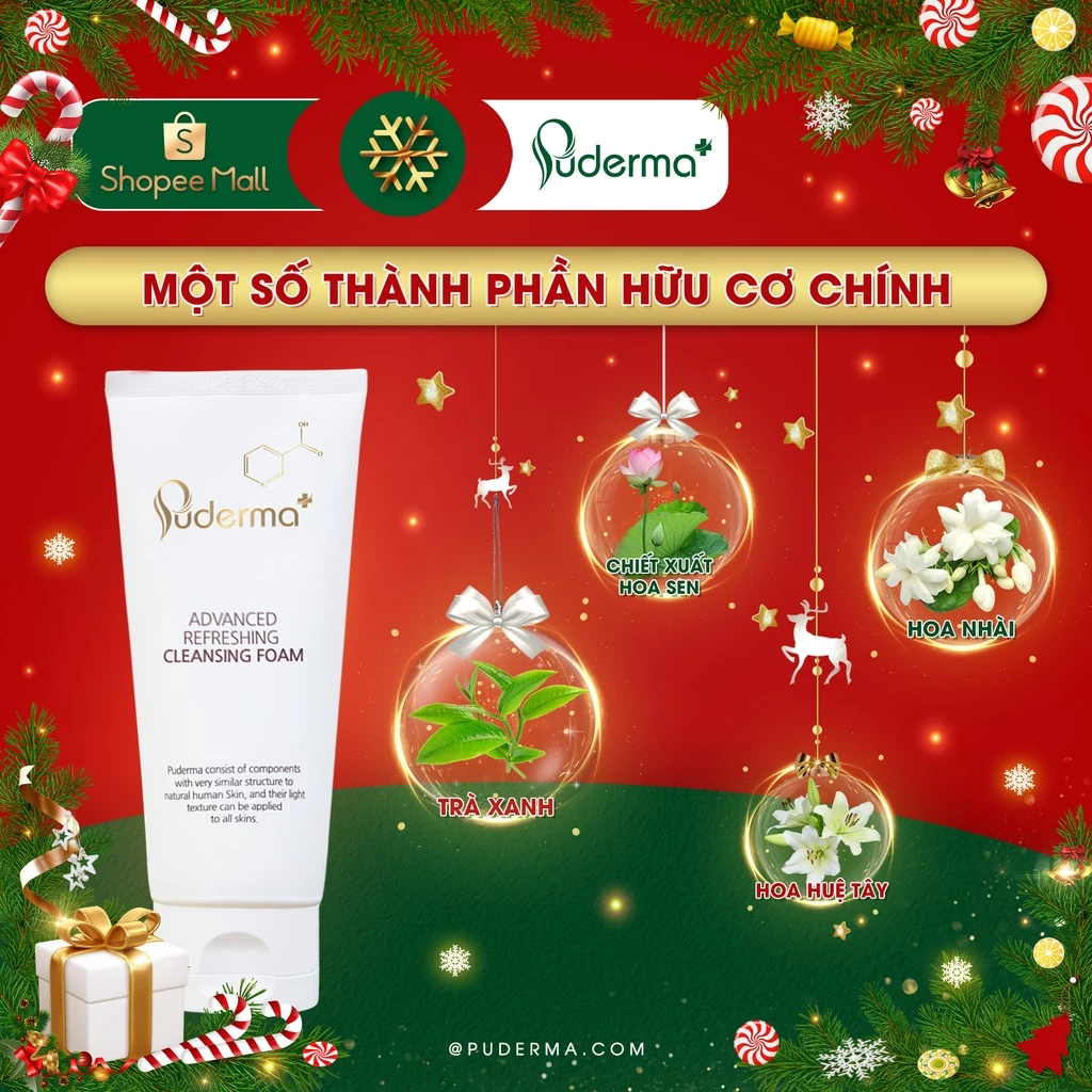 Sữa rửa mặt Puderma Advanced Refreshing Cleansing Foam dưỡng ẩm, làm sạch da 120m