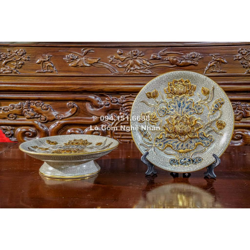 Bộ Đồ Thờ Men Rạn Hoa Sen Vẽ Vàng 24K 9999 Nghệ Nhân Chế Tác Cao Cấp Bát Tràng_thumbnail_8
