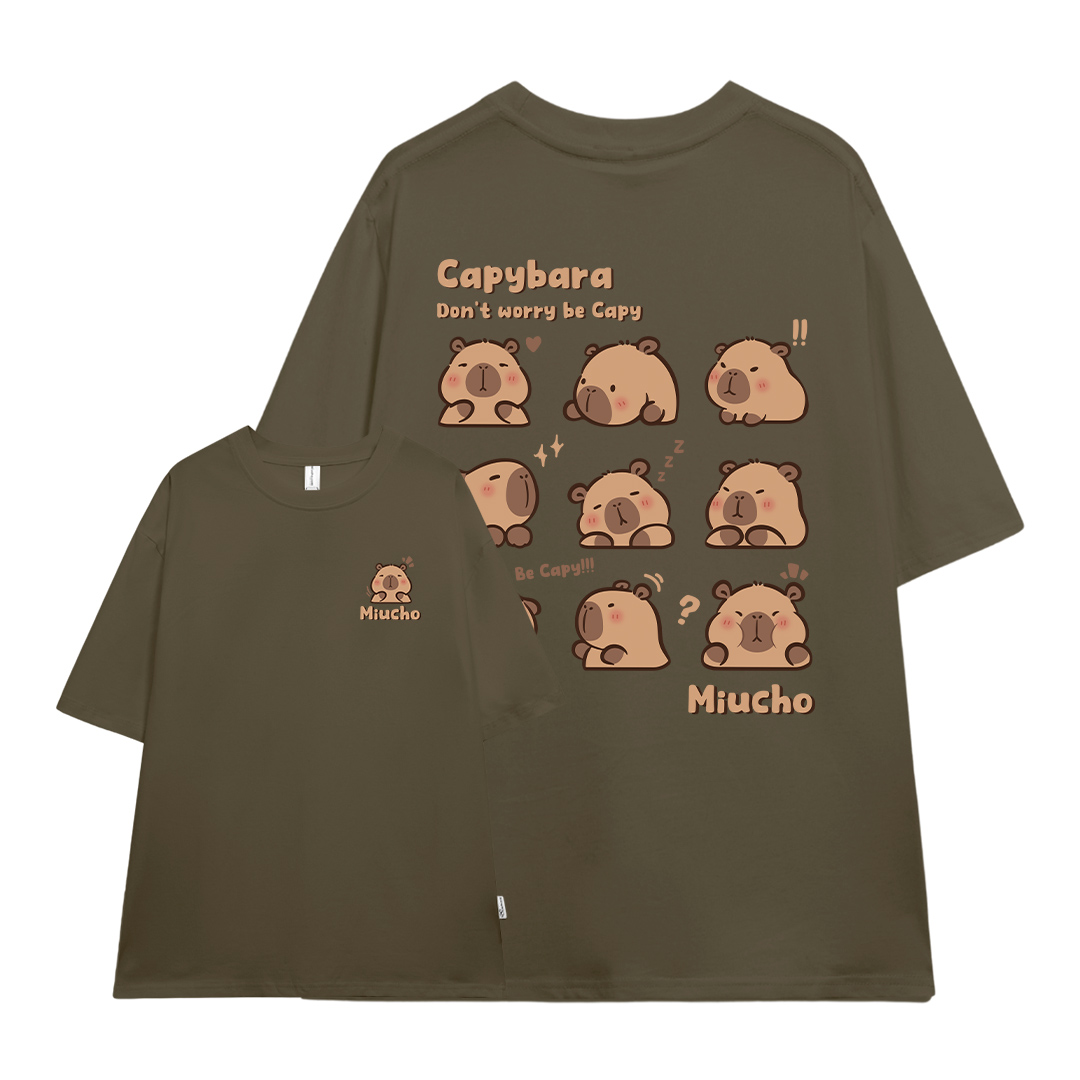 Áo thun gấu Capybara unisex form rộng tay lỡ màu xinh ATD1217 Miucho vải cotton thoáng mát cổ tròn in mix_thumbnail_20