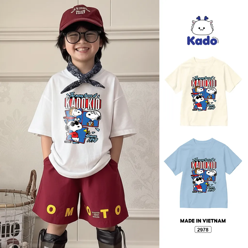 Áo thun bé trai bé gái Kado vải cotton thoáng mát hoạt hình in mix sắc nét nhiều màu 2978