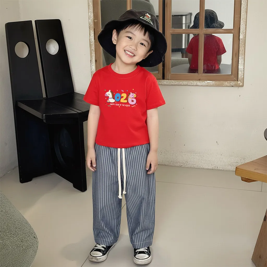 Áo thun bé trai bé gái Tết 2026 Kado vải cotton thoáng mát mềm mại 2953_thumbnail_5