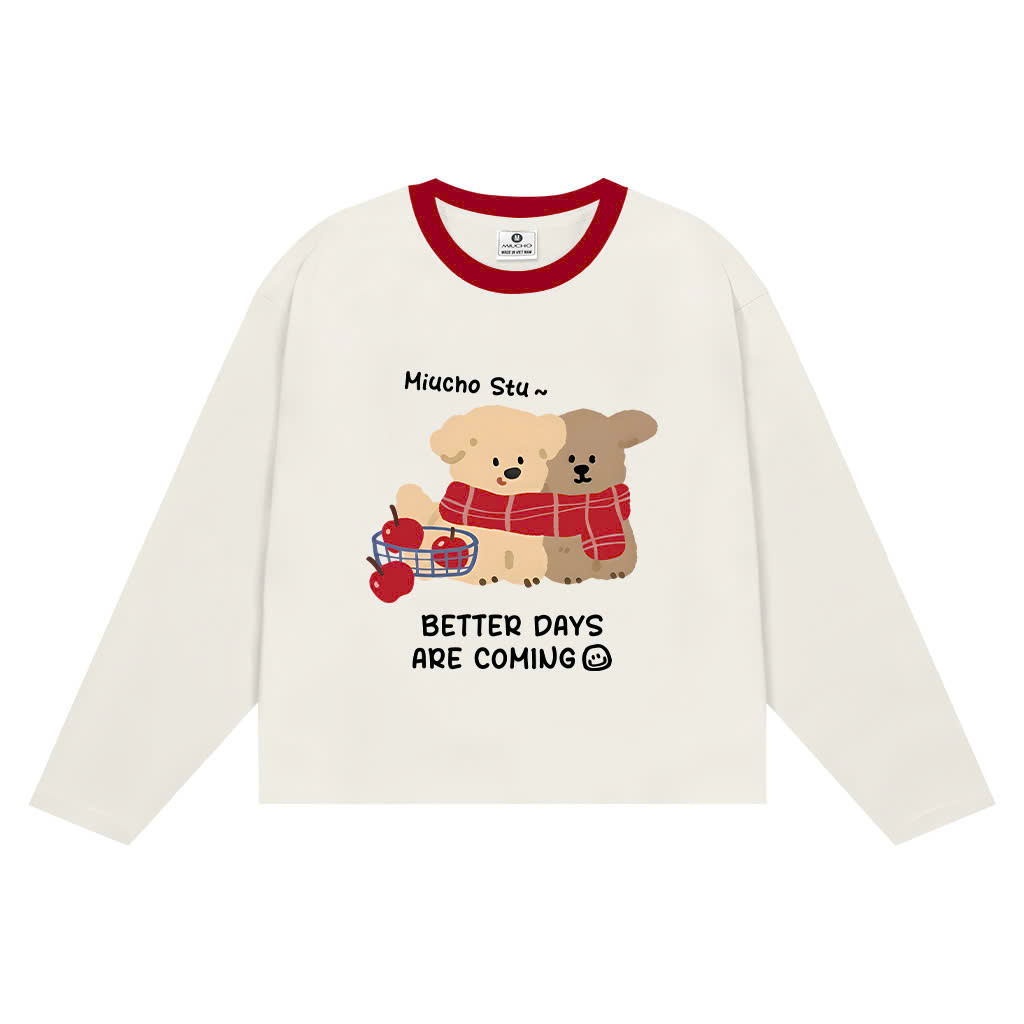 Áo thun boxy nam nữ Miucho vải thoáng mát dày dặn chuẩn form tay dài phối cổ Gấu Teddy in mix 2809_thumbnail_0