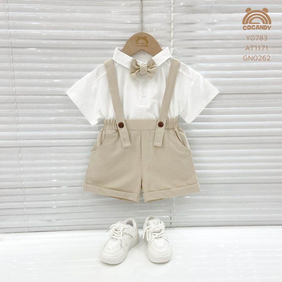 Yếm quần cộc BE quai chun kèm nơ