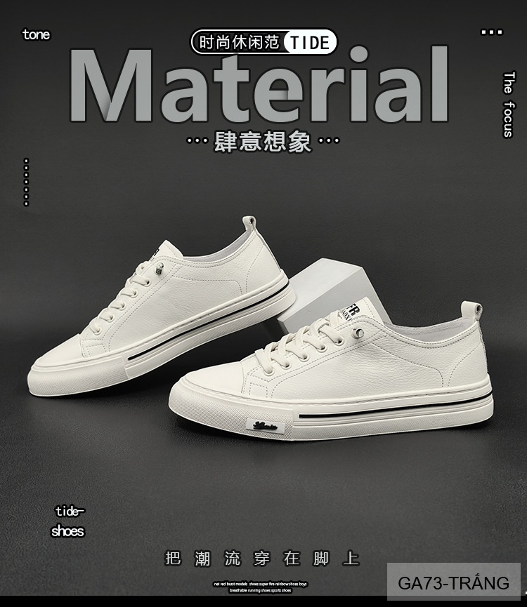 GA73 - Giày Sneaker Nam Da Bò Phong Cách Hàn, Đế Cao Su Thoáng Khí, Màu Trắng Đen_thumbnail_10