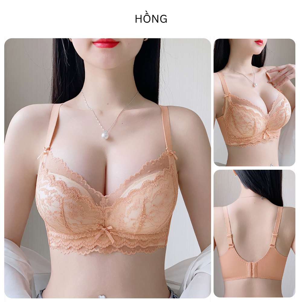 [Mã B72] Áo Ngực Nữ Ren Đệm 5cm Cao Cấp Áo Lót Nữ Ren Mềm Mại Nâng Dẩy Không Gọng Vikam Size 34-38 Màu Đen Hồng Kem Xanh_thumbnail_8