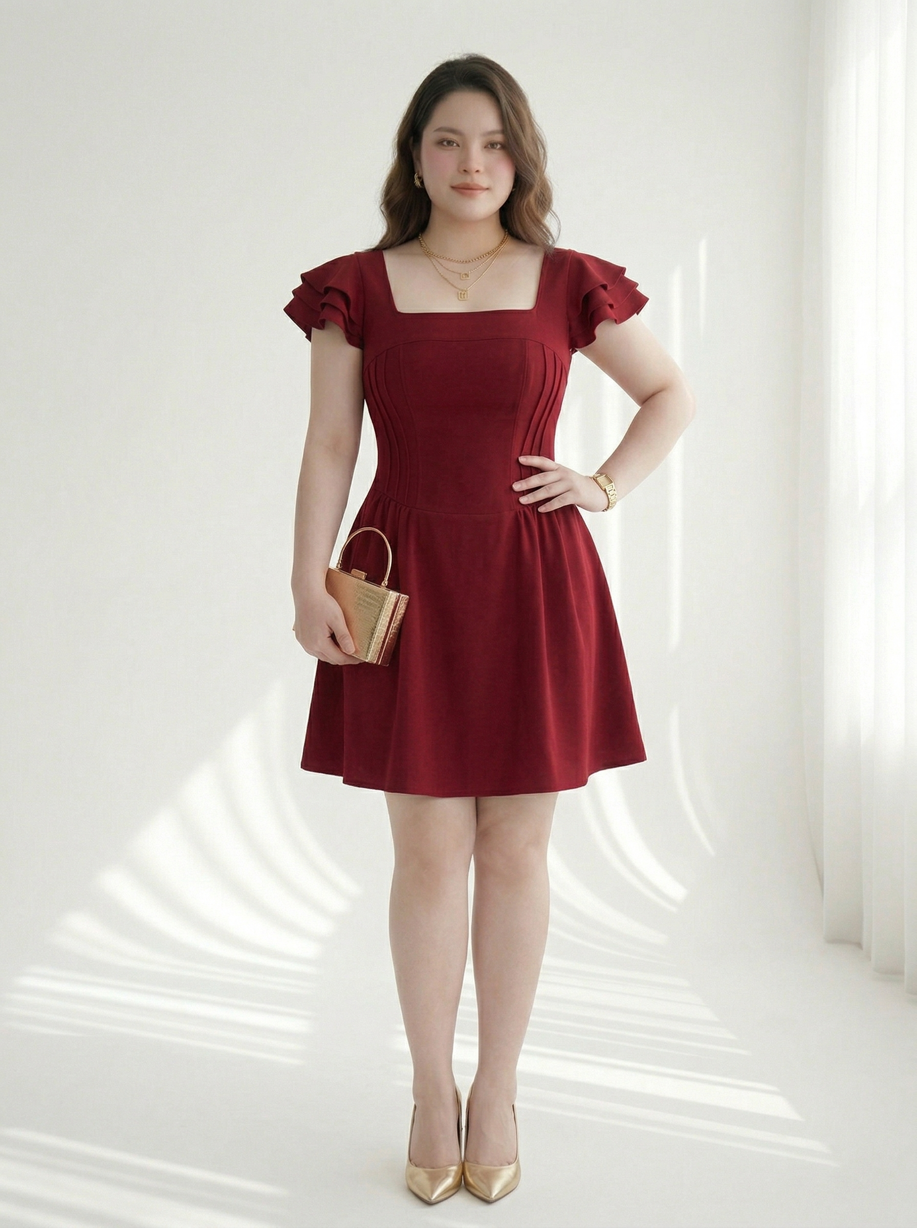 BIGSIZE - Đầm kiểu tay cánh tiên V- DA191