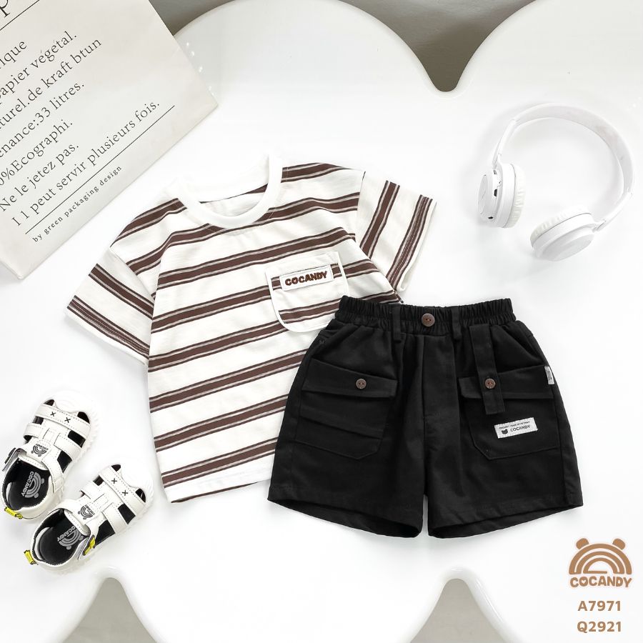 Quần cộc ĐEN 2 túi chéo cúc