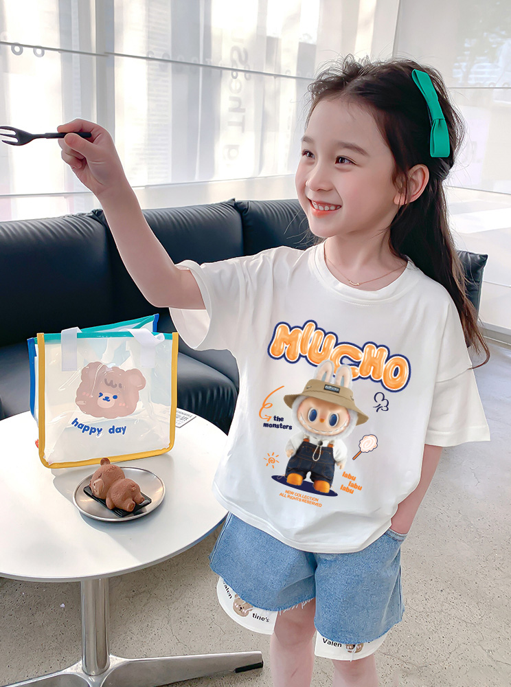 Áo thun bé gái labubu dễ thương nhiều màu sắc AED1463 Miucho Kid vải cotton thoáng mát cổ tròn in graphic_thumbnail_2