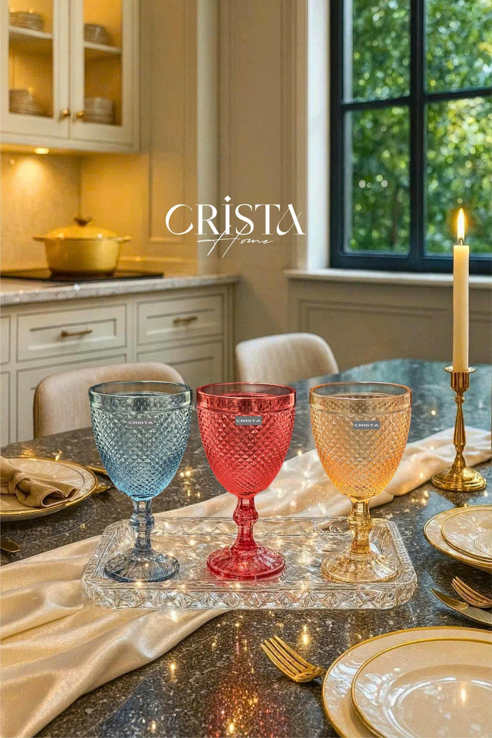 Bộ 6 ly thủy tinh CRISTA HOME  vân kim cương màu Pastel 300ml_thumbnail_2