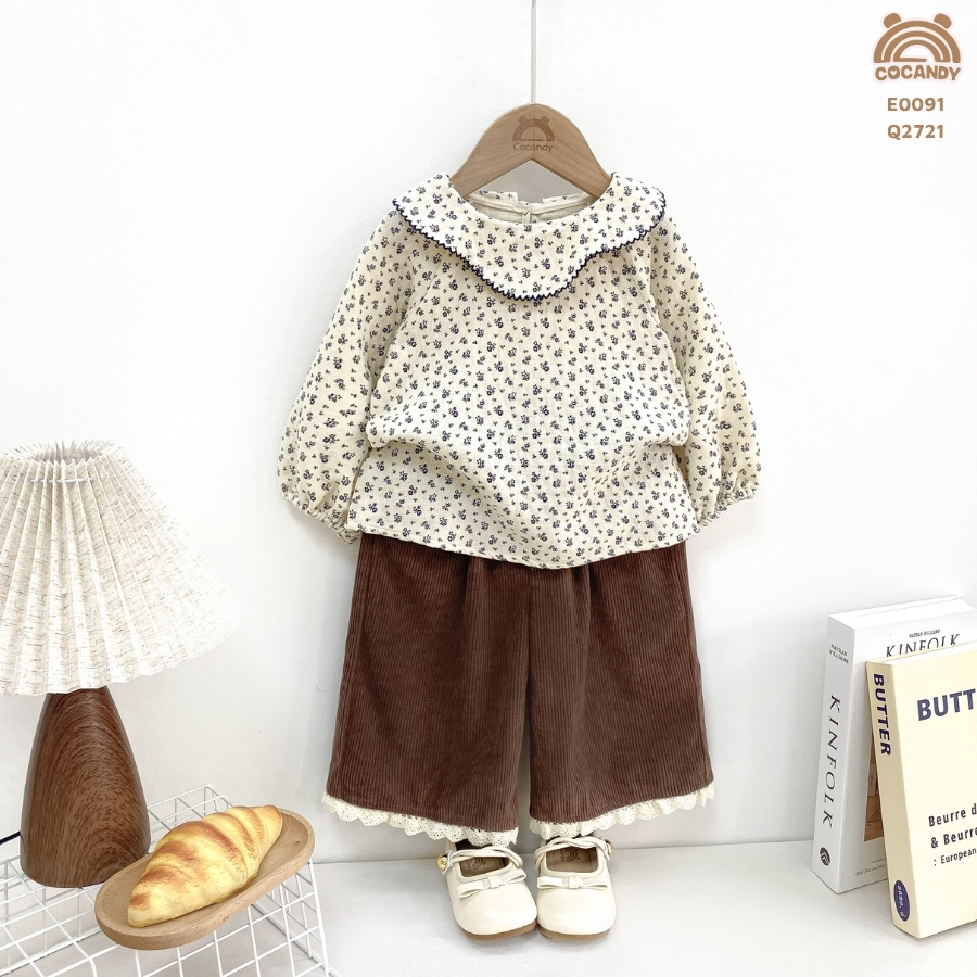 Áo dài BE hoa nhí xanh cổ sóng