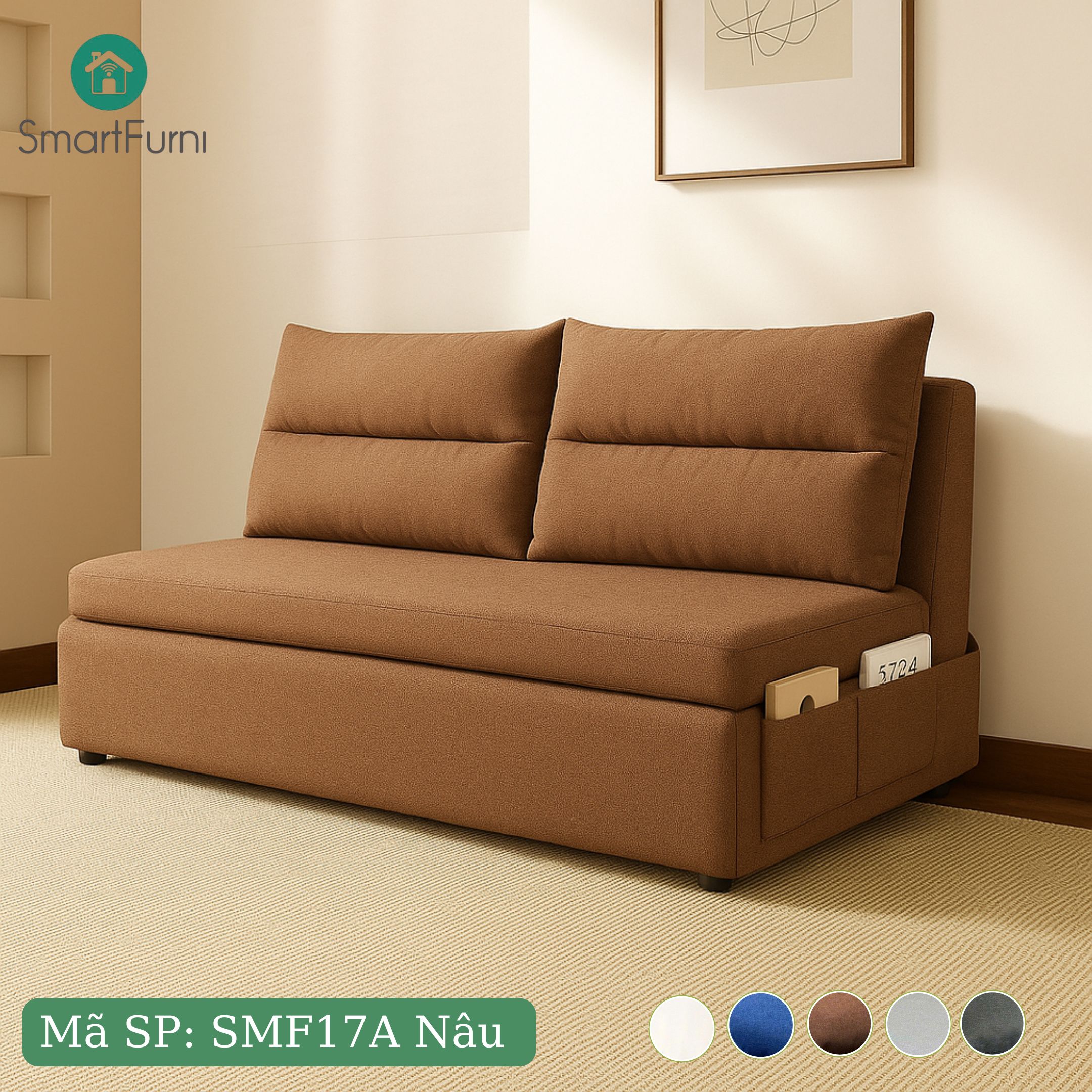 Sofa giường thông minh SmartFurni SMF17A - Bọc vải Lanh Canvas, gối kép _thumbnail_2