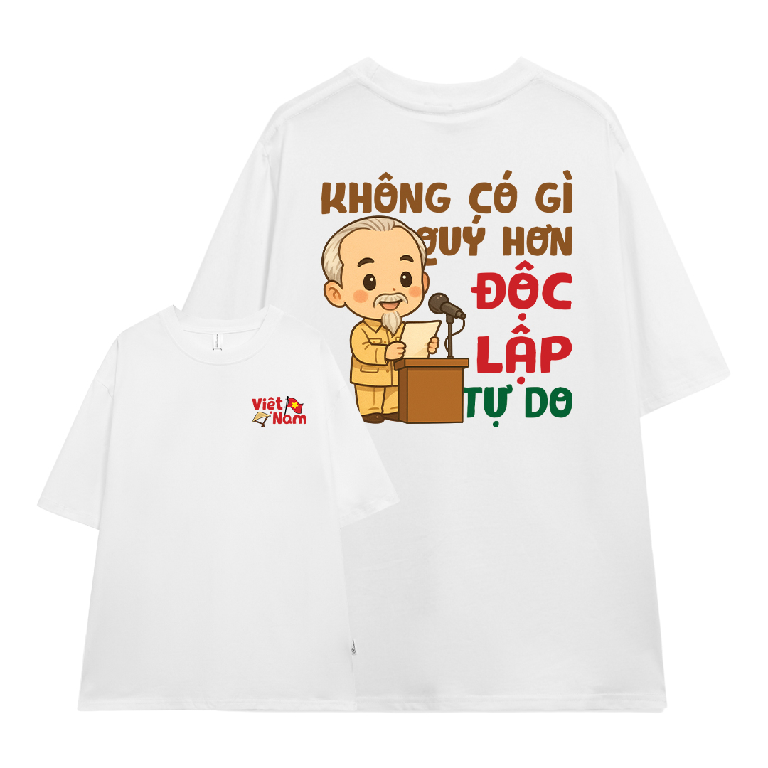 Áo thun Độc Lập Tự Do form rộng ATD2458 Miucho vải cotton thoáng mát cổ tròn in mix