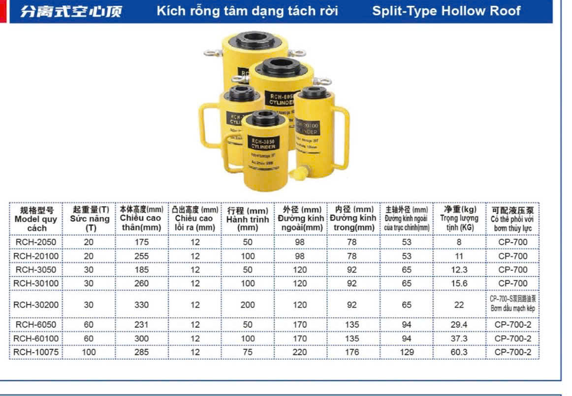 kích thuỷ lực rỗng tâm RCH - Máy móc an phát