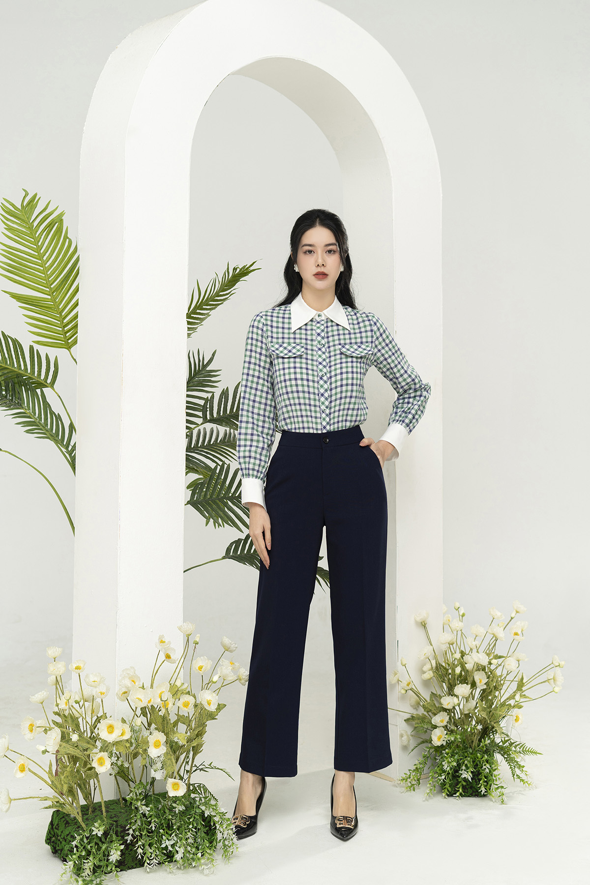 Áo sơ mi nữ công sở kẻ caro xanh phối cổ trắng A3008_thumbnail_3