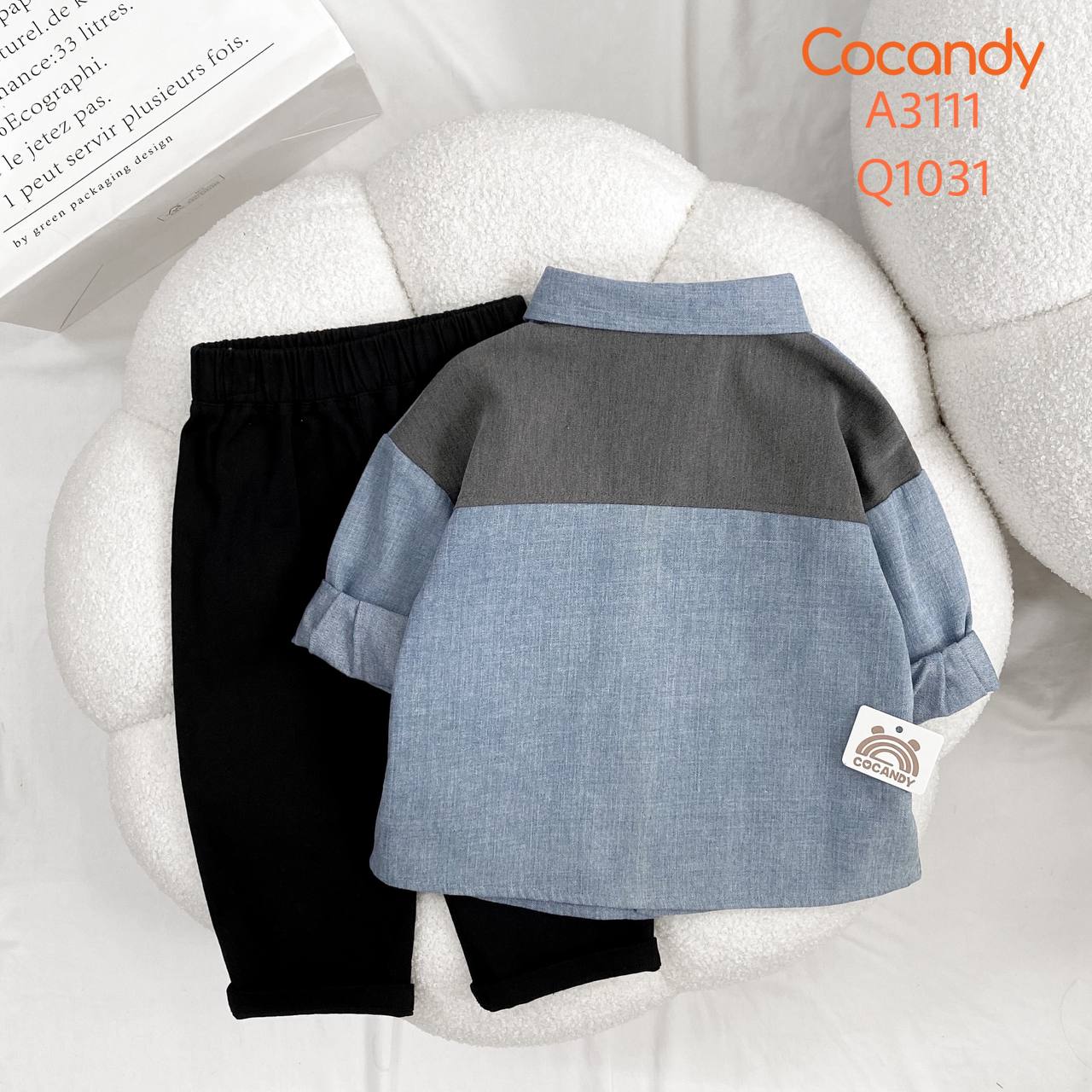 Áo dài sơ mi jean XANH NHẠT phối 2 túi GHI_thumbnail_1