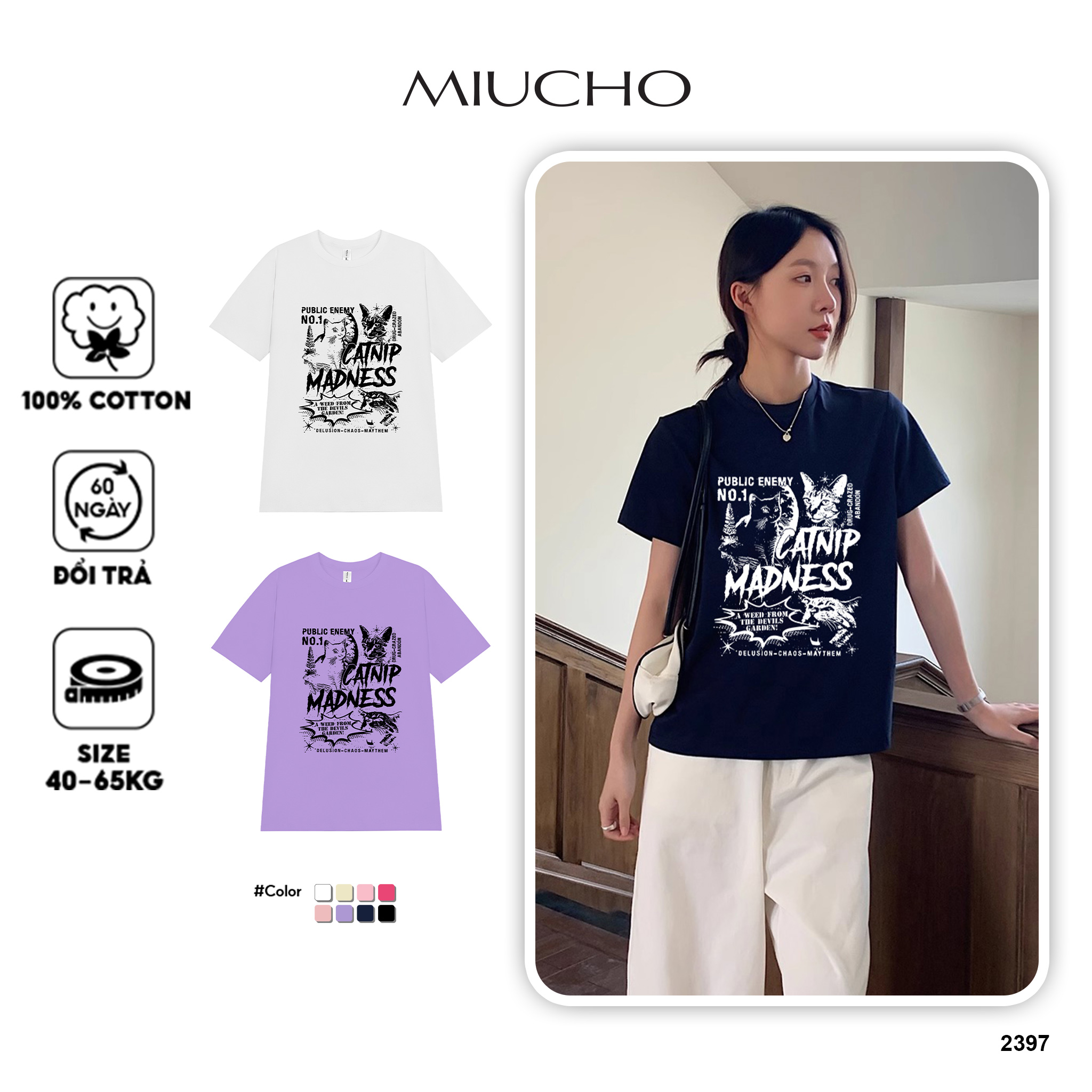 Áo thun nữ phong cách Korean form Regular ARD2397 Miucho Chic chất vải cotton cao cấp in mix