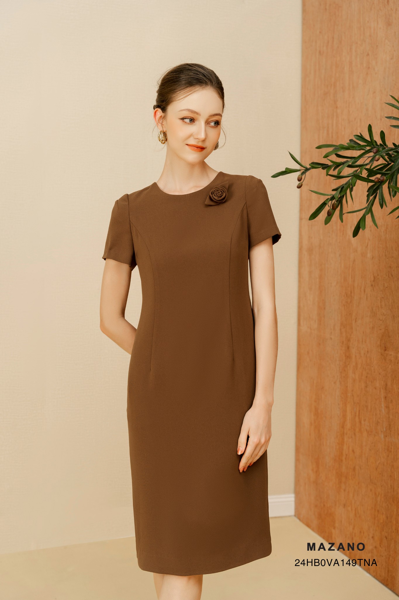 Váy Đầm suông Vải Thô mỏng Cuốn hoa Cổ tròn Tay ngắn Dài tới bắp chân_thumbnail_4