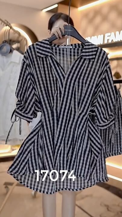 17074- set bộ caro form rộng kèm quần sort  (voan caro) 17074