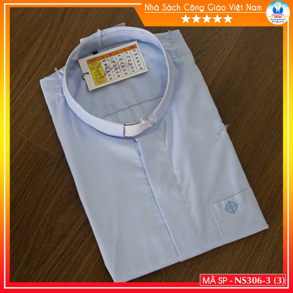 Áo sơ mi cổ côn linh mục ngắn tay xanh nhạt PP0320 Quà tặng  Lễ quan thầy, truyền chức, sinh nhật cha xứ_thumbnail_3
