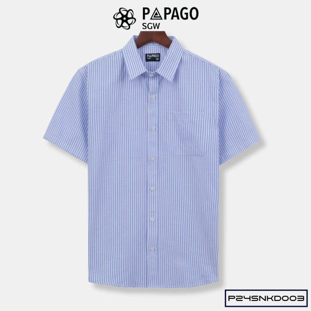 Áo sơ mi nam trung niên PAPAGO tay ngắn lai bầu kẻ sọc chất vải oxford - P24SNKD003_thumbnail_6