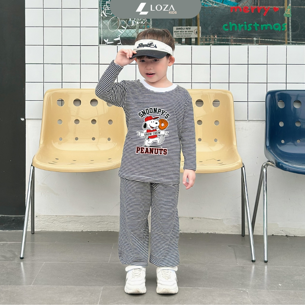 Bộ Thu - Đông kẻ bé trai in hình Snoopy Peanuts - Loza Kids TK551_thumbnail_0