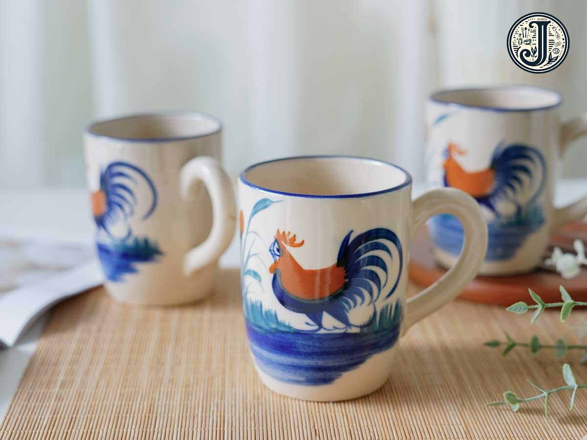 Ly gốm đựng nước 400ml thủ công gà có quai đáy bầu J000280_thumbnail_1