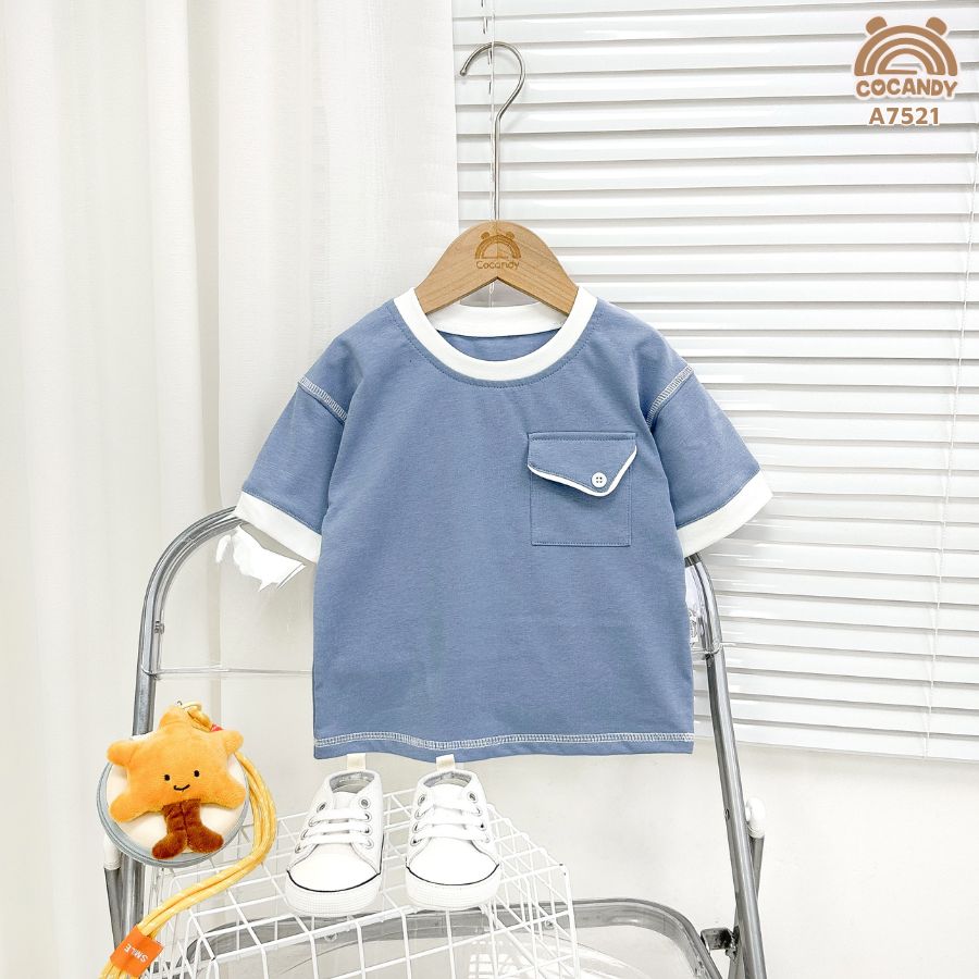 Áo cộc XANH GHI phối viền TRẮNG túi ngực có nắp_thumbnail_1