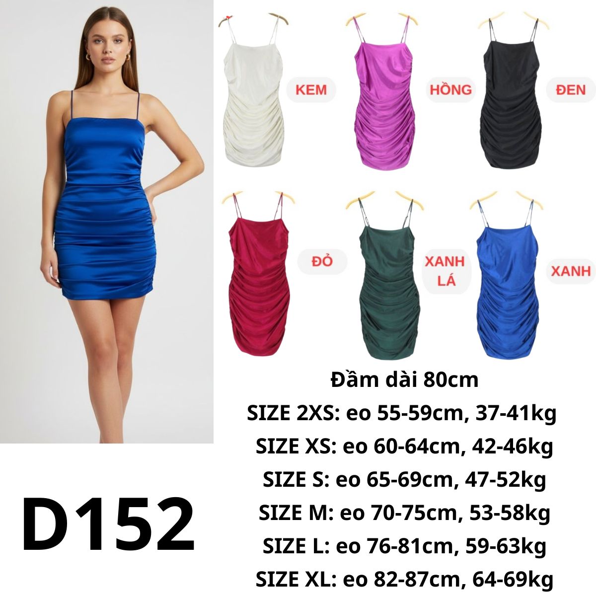 D152 Đầm 2 dây thun lụa