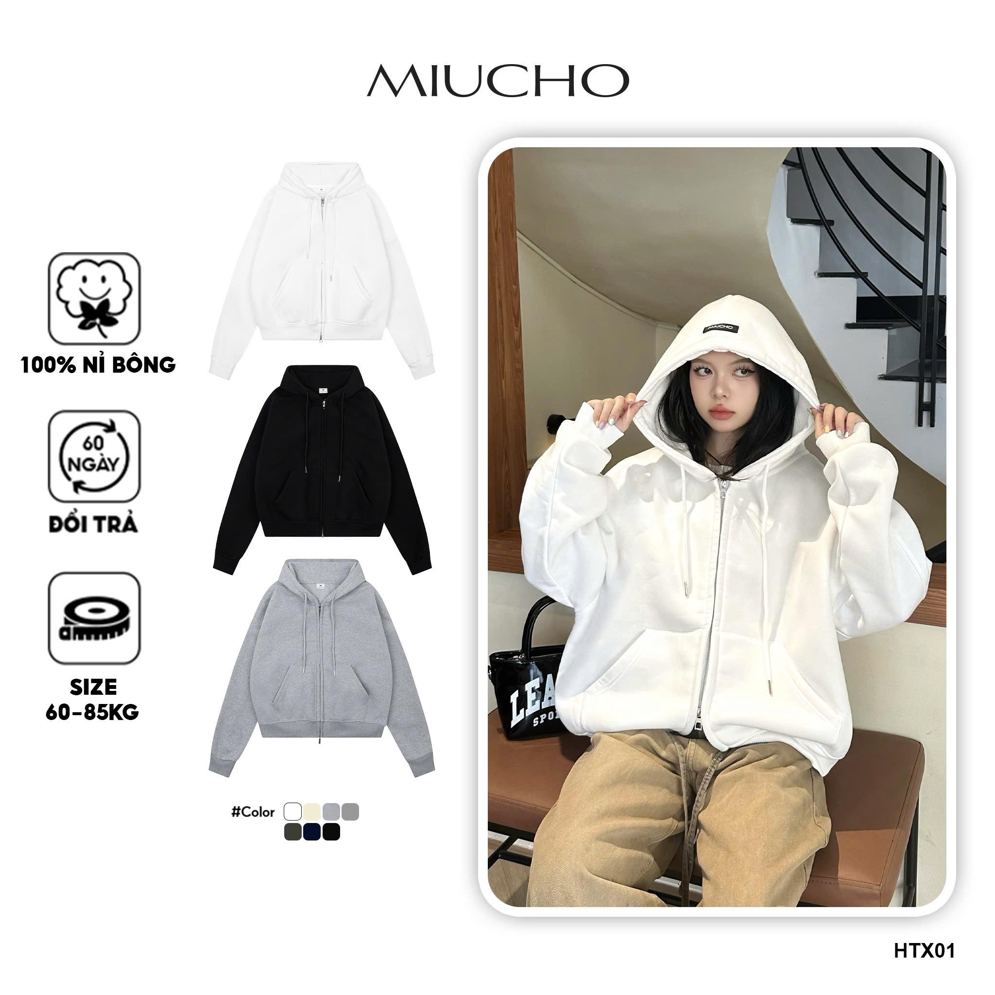 Áo hoodie zip unisex form boxy HXT02 Miucho chất vải nỉ 2 da dày dặn thoáng mát khóa kéo